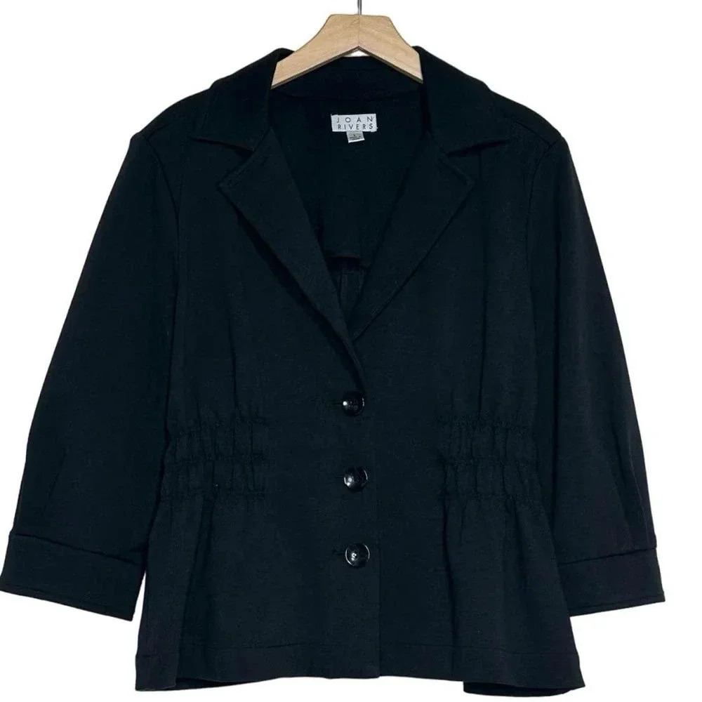 Joan Rivers L black long sleeve thick elastic waist 3 button stylish jacket‎
